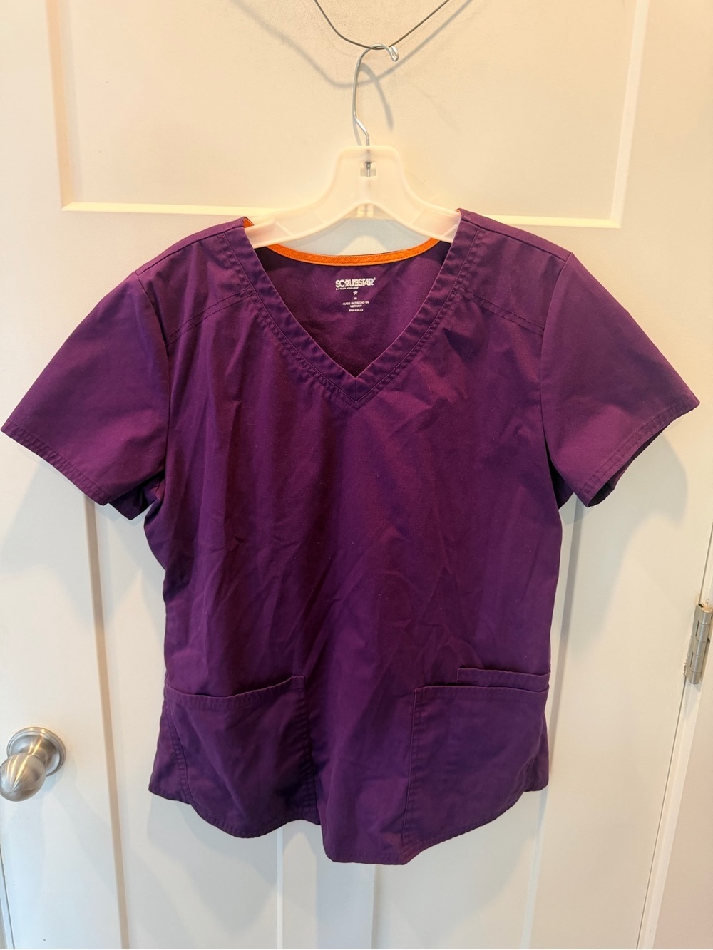 Scrubstar Medium Purple V Neck Stretch Scrub Top Two Pocket Medical Uniform